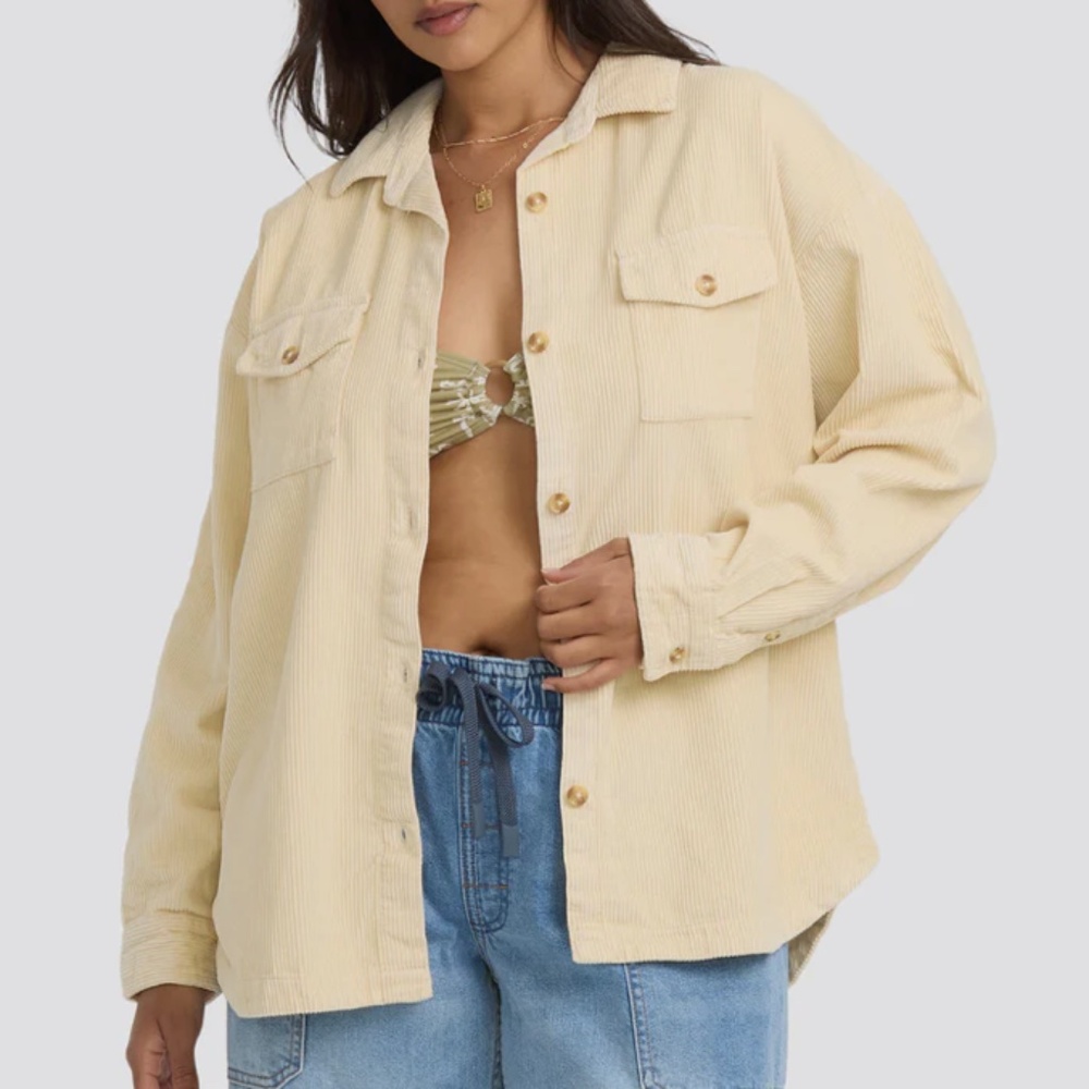 NWOT Billabong Fadeaway Long Sleeve Cord Shacket Yellow (Size S)